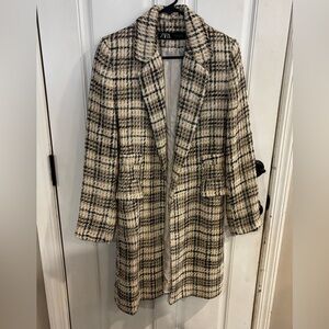 Zara Black and Cream Plaid Trench Coat